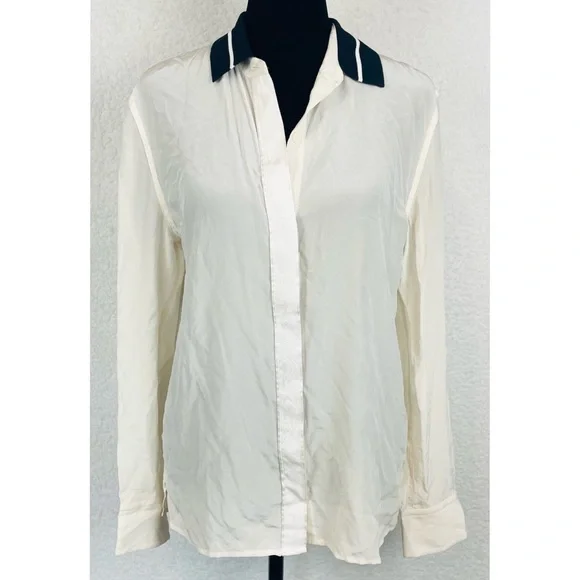 RAG & BONE • Nico Long Sleeve Tipped Silk Button-Down Shirt Blouse, S - Picture 11 of 16